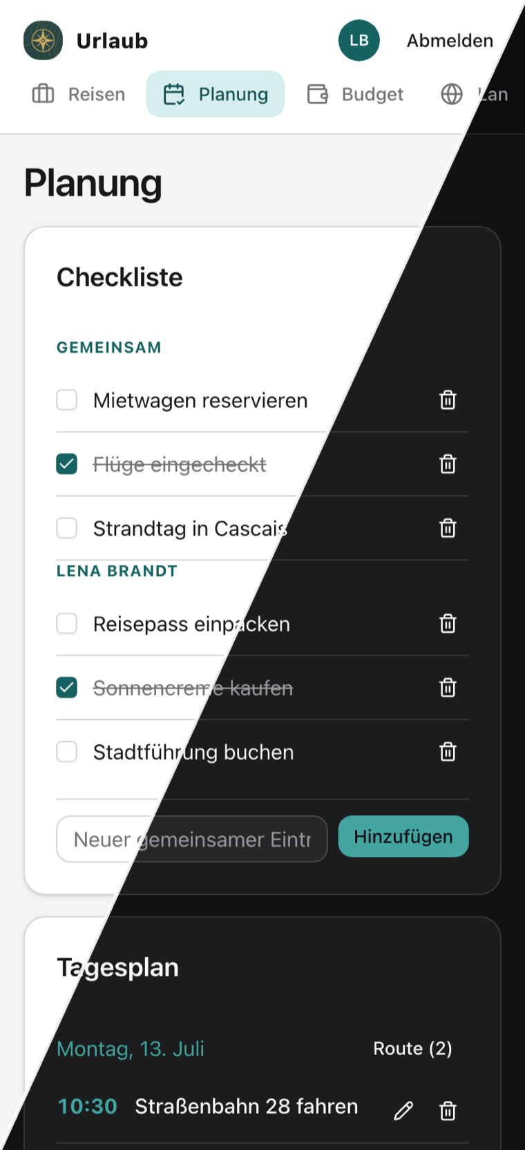 Planung im mobilen Browser: Checkliste und Tagesplan